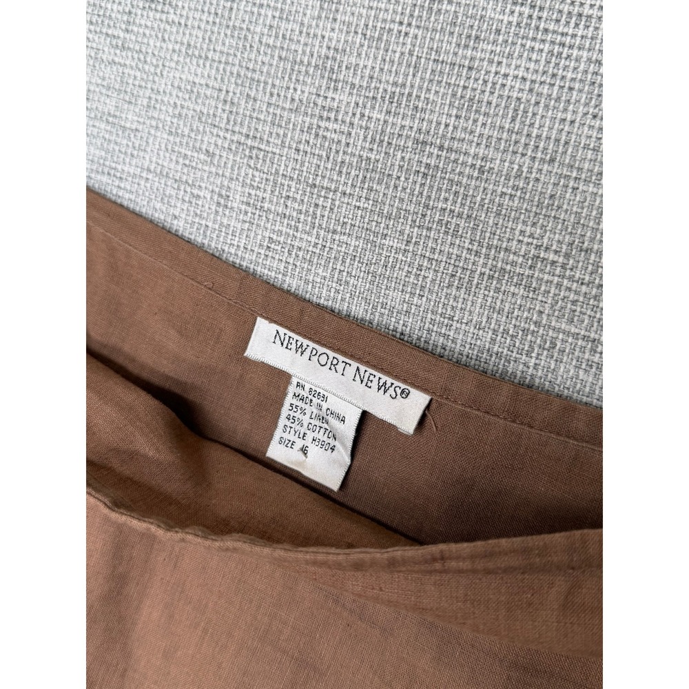 Newport News Brown Linen Cotton Crochet Lace Trim Midi Skirt Size 16 Cottagecore - Picture 2 of 4